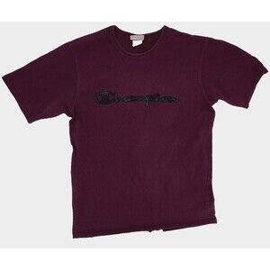 Champion T-Shirt Men’s Large Burgundy Spell Out Black Logo 90's Retro